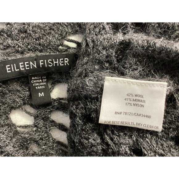 Eileen Fisher Crochet wool/mohair blend sweater cardigan 3/4 sleeves size M gray - Picture 6 of 8